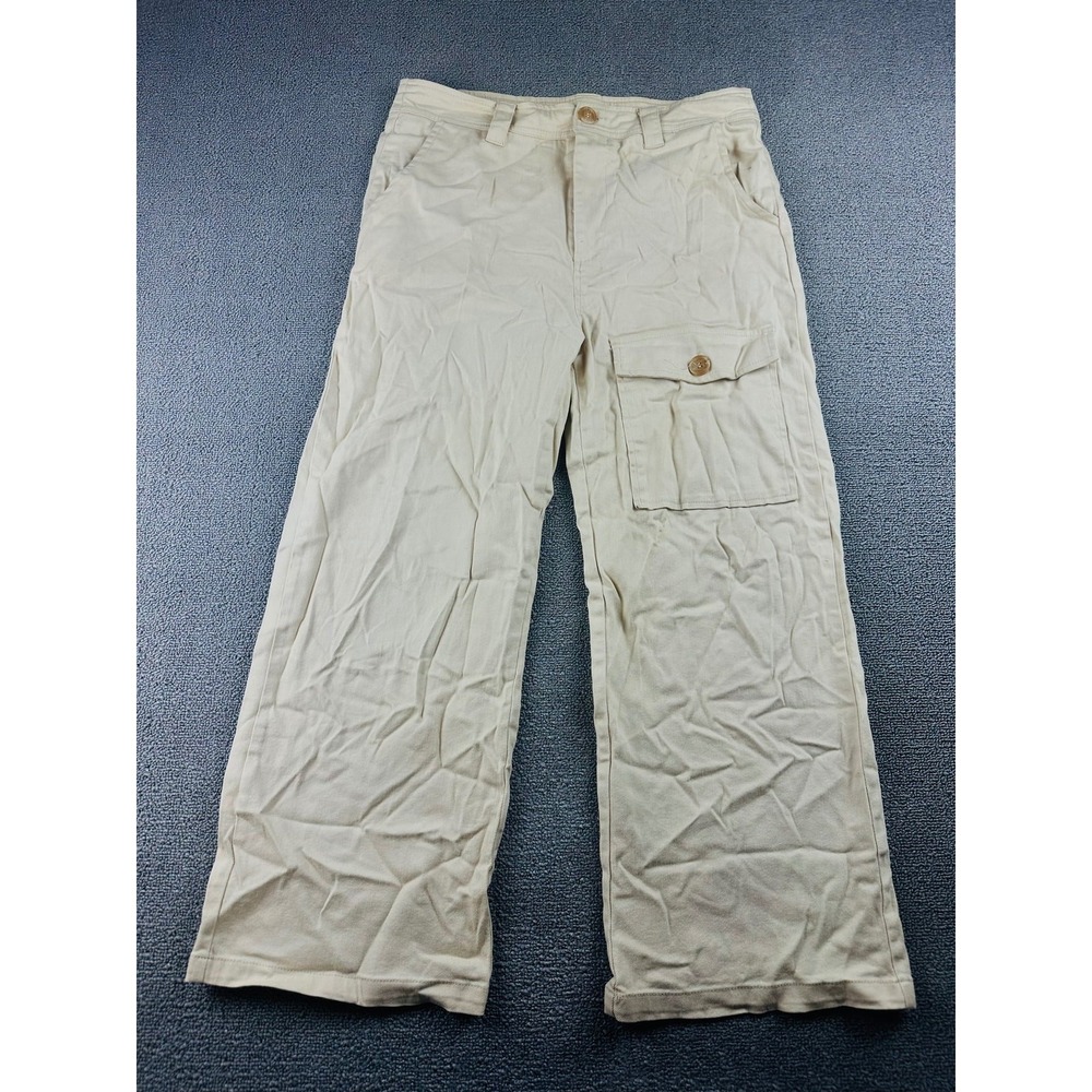 Love Harmony Pants Women M Beige Relaxed Cargo Wide-Leg Cotton Blend Utility‎